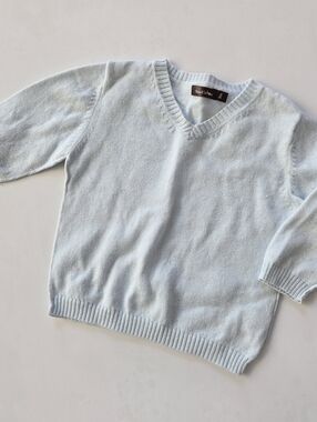 Bout Chou Light Blue V-Neck Cotton Cashmere Blend Sweater 9m